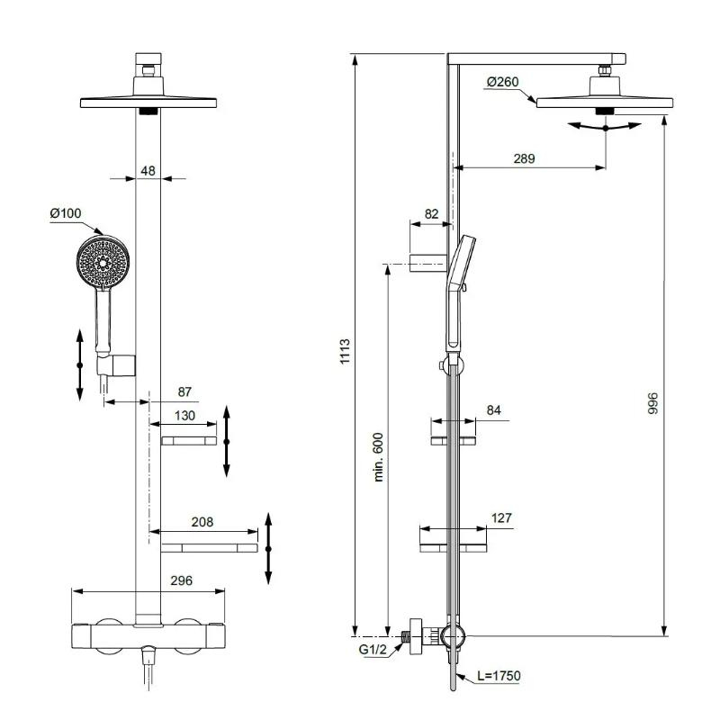 Coloană de duș termostatată Ideal Standard Ceratherm Alu+, 2 jeturi, negru mat